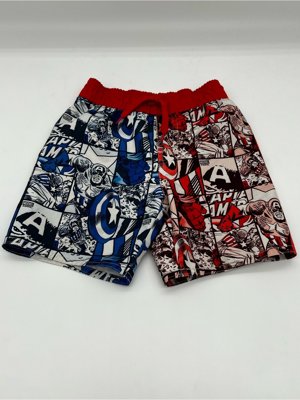 Marvel Kids Captain America Comic Panel Swim Trunks - Red & Blue 3T